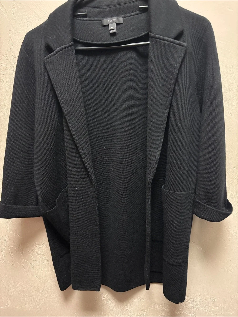 J. Crew Black Open-Front Sophie Wool Blazer Cardigan PS